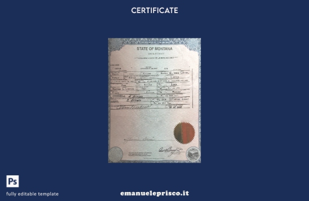 modello di certificato di nascita dello stato USA Montana in stile verificato ne